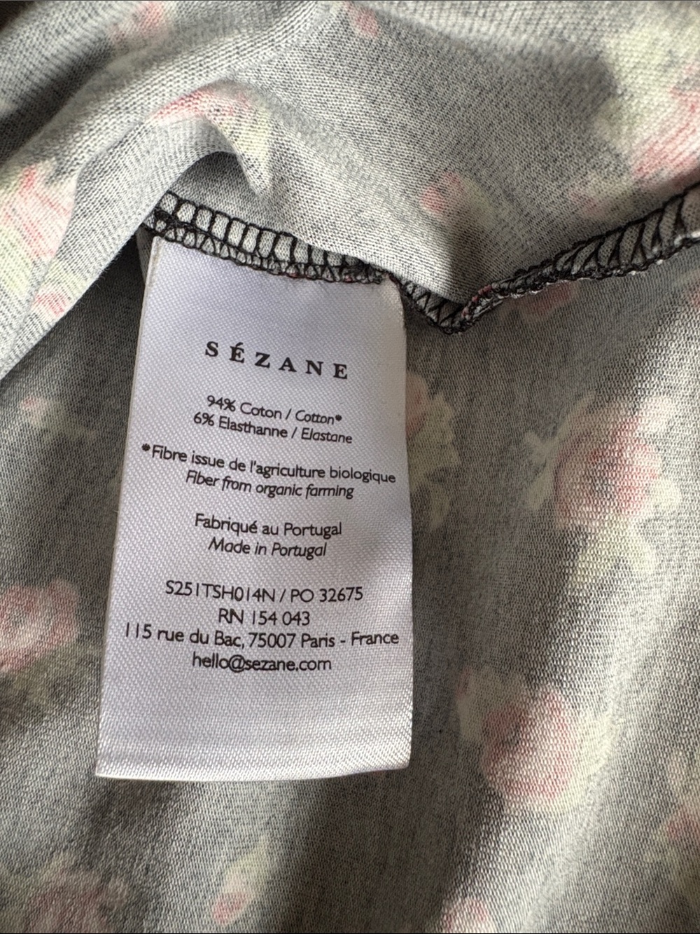 Sezane Lydia T-Shirt Black Long-Sleeve V-Neck Top with Pink Floral Print - Picture 3 of 9